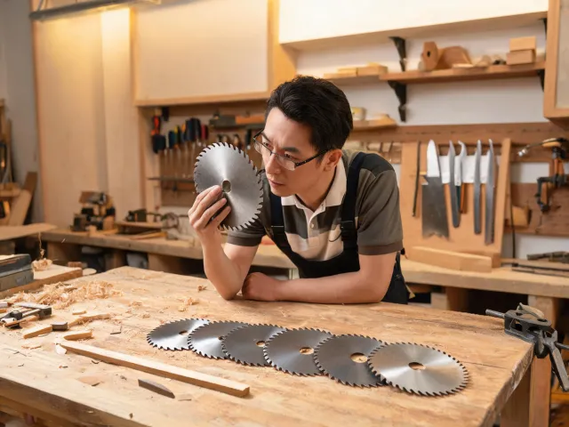 Application specialist with saw blade samples