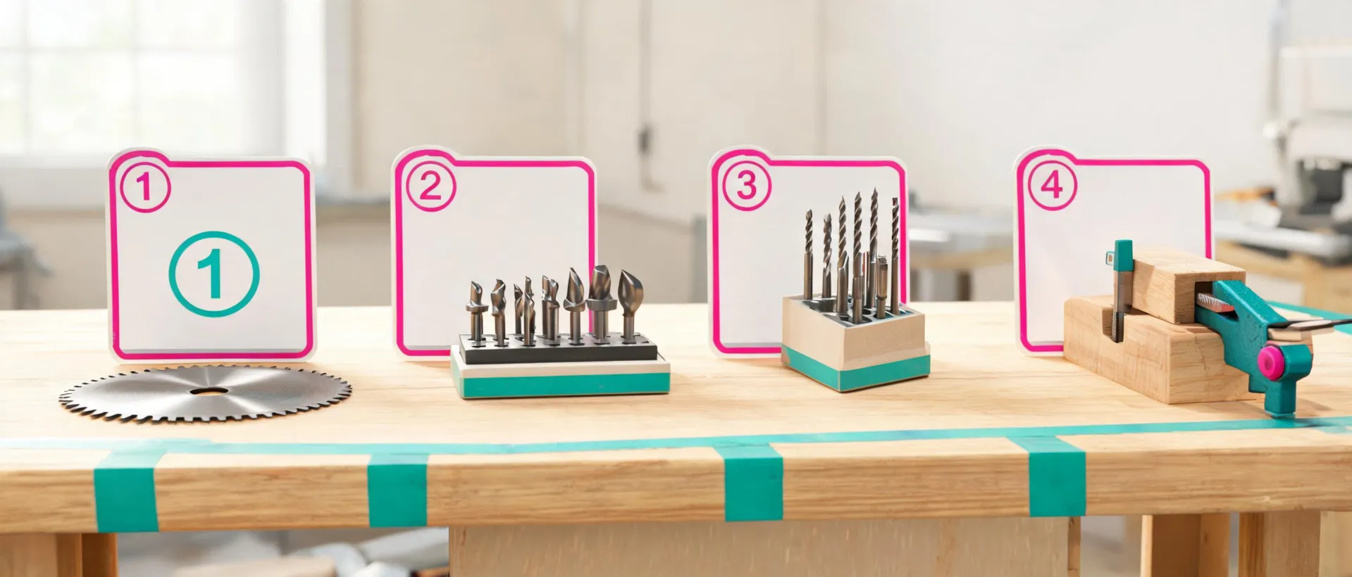 Freud how-to guide workbench with blade and bit setup cards